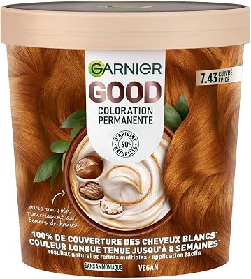 - Permanente Haarfarbe – ohne Ammoniak – 90% natürliche Inhaltsstoffe – Sheabutter – 100% Abdeckung für weißes Haar – GOOD gewürztes Kupfer 7,43