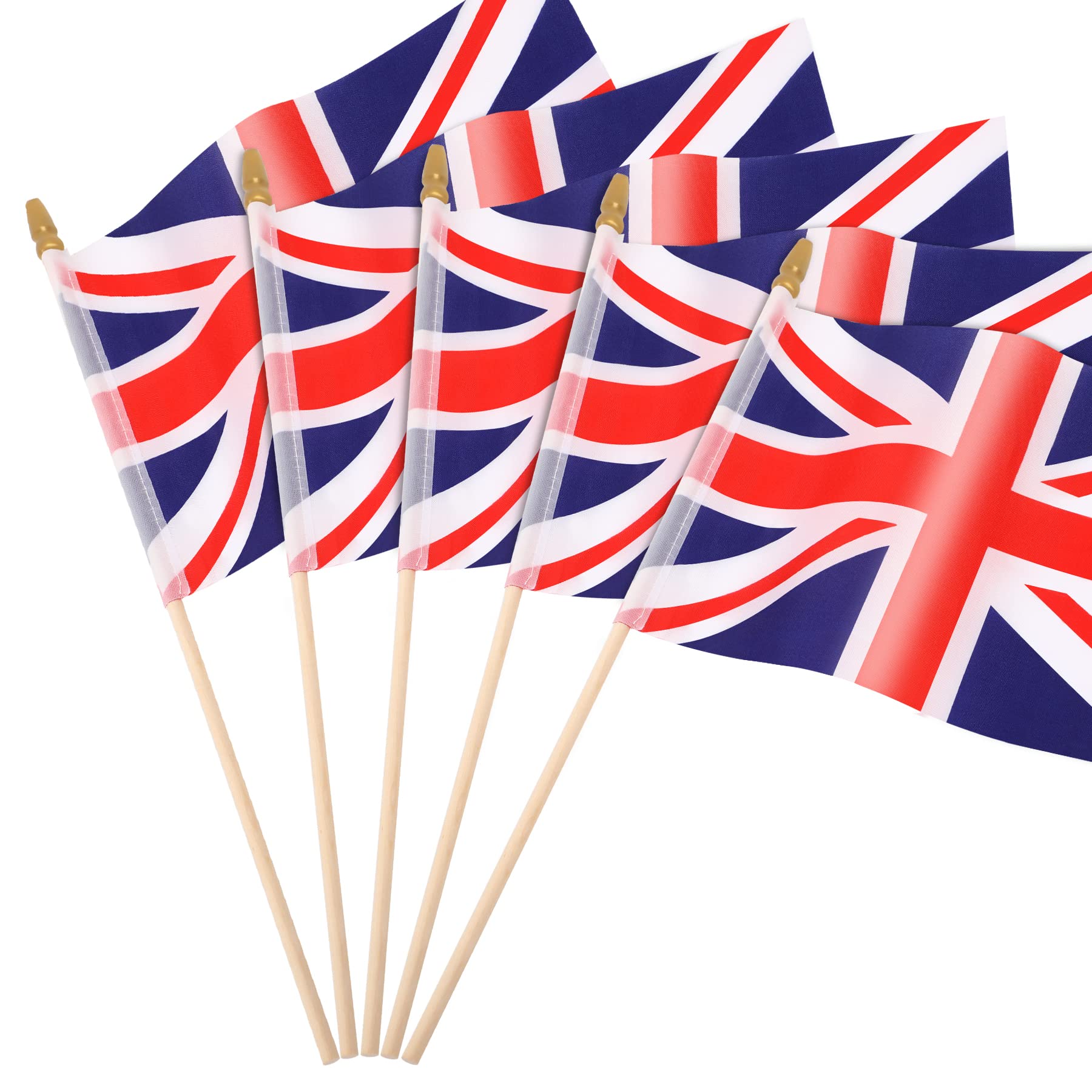 JUNEBRUSHS 20 Pcs British Flag, British Union Jack Stick Flag 14x21cm Mini Handheld Flags Pocket National Flags 2025 Decorations (British Flags)