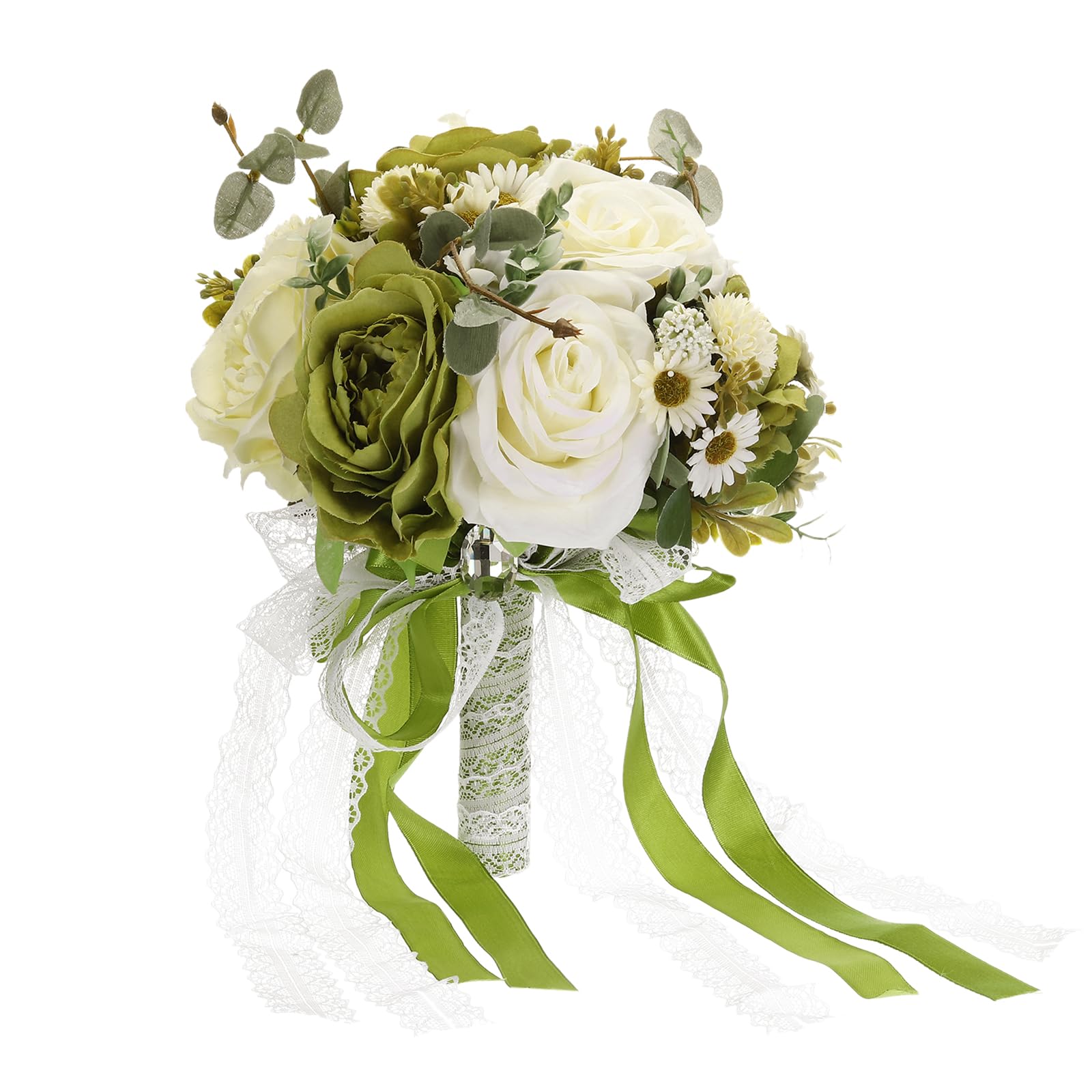 PATIKIL Artificial Bridal Bouquet, Bride Bouquets Wedding Flowers Bouquets with Silk Ribbon for Bride Bridesmaid Wedding Ceremony, Green