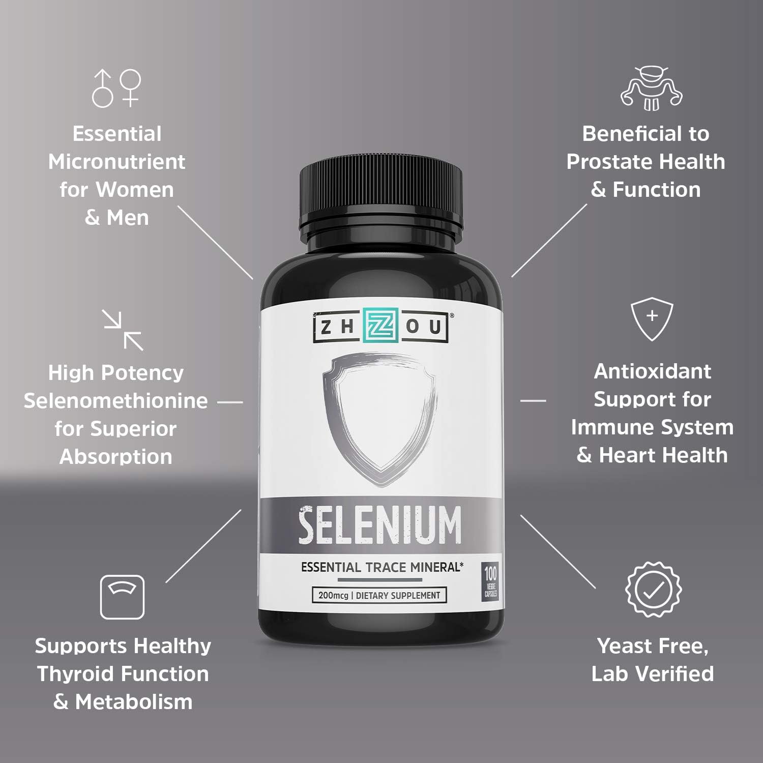 Selenium 200mcg for Thyroid, Prostate and Heart Health - Essential Trace Mineral with Superior Absorption - Yeast Free - 100 Once Daily Vegetable Capsules - Manufactured in The USA: Health & Personal Care