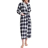 Latuza Women's Plaid Flannel Robe Long Cotton Bathrobe with Pockets