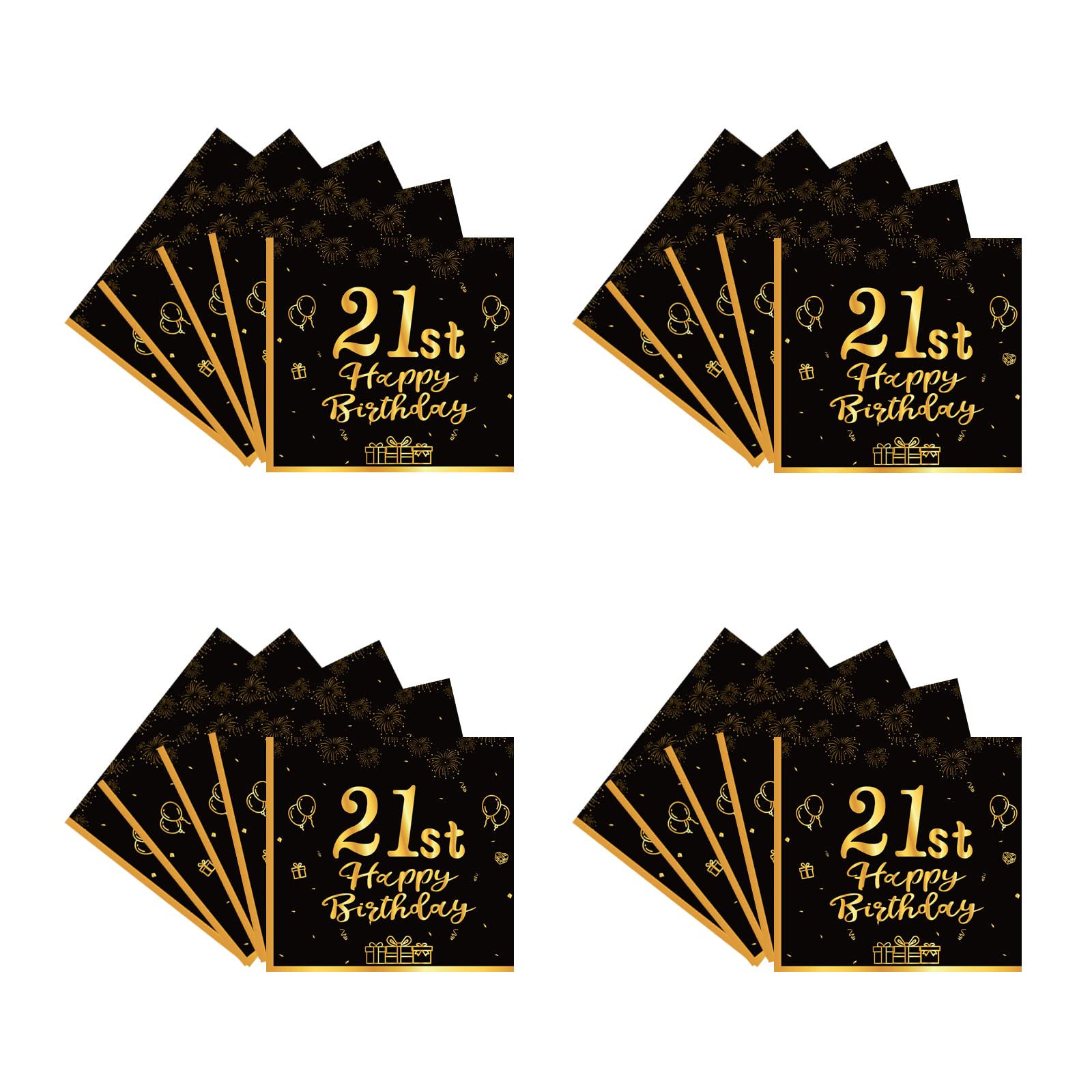 Happy 21st Birthday Napkins Black and Gold,20Pc 21st Tableware Party Napkins,21st Birthday Decorations Tissue Luncheon Paper Napkin for Girls,Boys,Kids,Him,Her 21st Birthday Party Supplies Table Decor