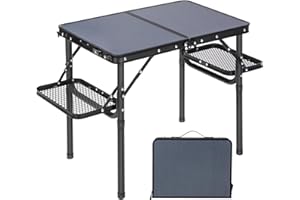 RedSwing Folding Table 3ft, 34x16 Inch Adjustable Height with Extra Space, Lightweight and Portable Aluminum Frame Picnic Table for Outdoor Indoor Picnic, Black