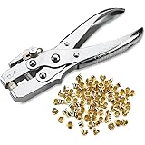 Eyelet Grommet Pliers Setting, Steel Hole Punch Eyelet Setter Kit - For Leather, Canvas, All Fabrics Men & Women Clothes, Shoes, Belts, Bags, Crafts - 100 Free Gold eyelets/grommets - By Katzco