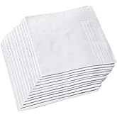 Ricosky Men's Pure White 100% Cotton Handkerchief Pack of 12