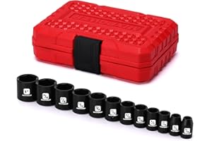 MIXPOWER 12 Pieces 3/8-Inch Drive Shallow Impact Socket Set, 5/16 to 1 inch, CR-V, SAE, 6 Point, Shallow, 12 Pieces 3/8" Dr. 