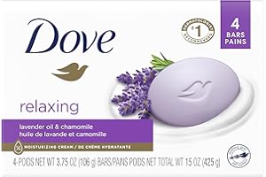 Dove Beauty Bar Soap with 1/4 Moisturizing Cream, Gentle Skin Cleanser, Relaxing Lavender Oil & Chamomile, 106 g, Pack of 4