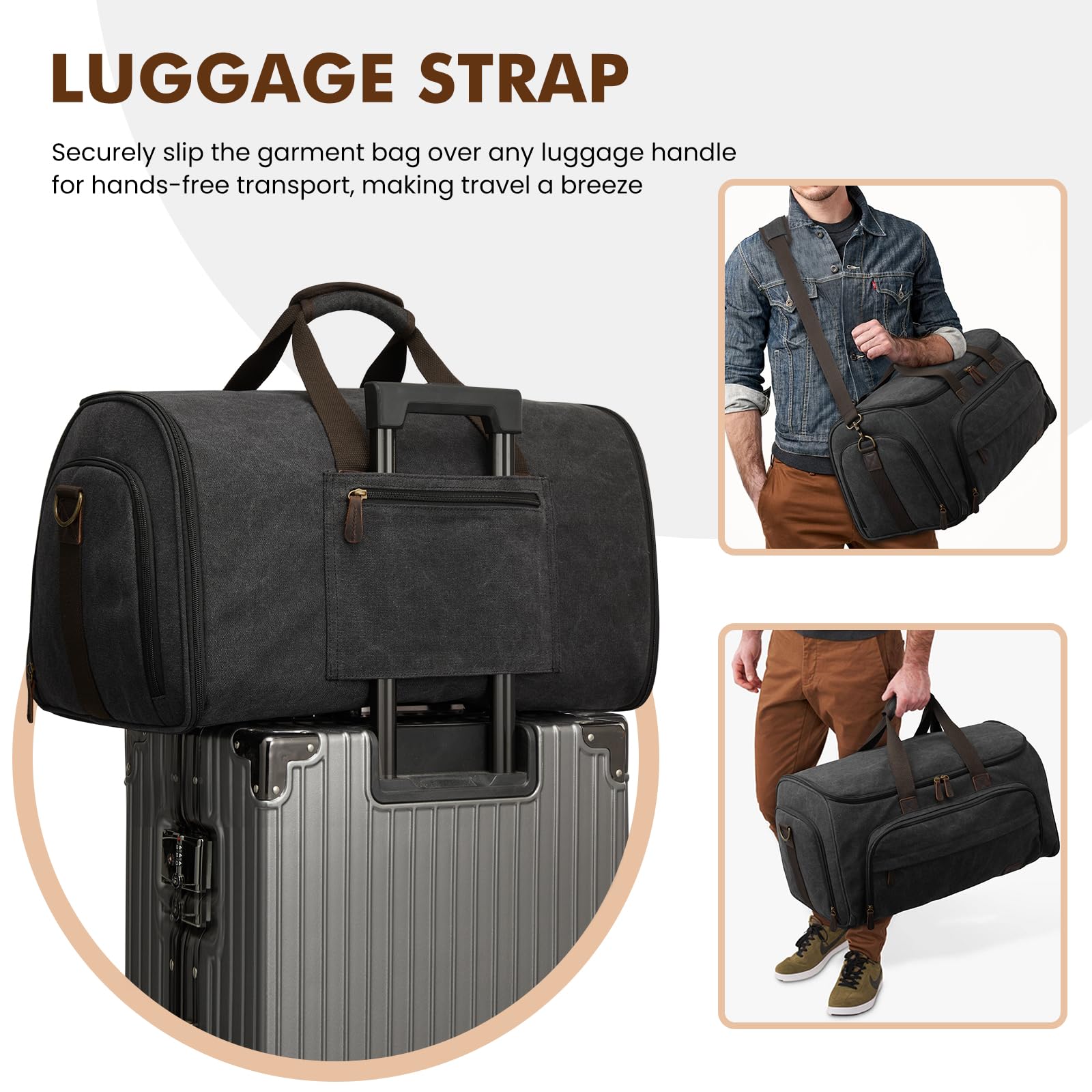 S-ZONE Carry On Garment Bag for Travel Convertible Garment Duffle Bag Suit Bags for Men Women Travel 2 in 1 Hanging Suitcase Business Travel Bag with Toiletry Bag, Black, 50l