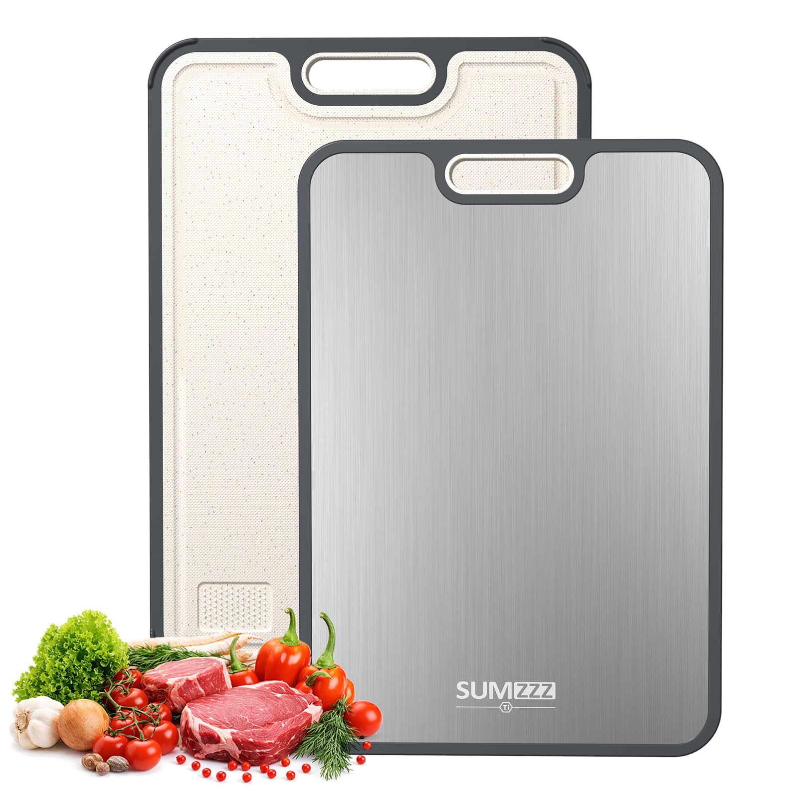 Sumzzz Titanium Cutting Board: 2-in-1 Double-Sided Non-Toxic Kitchen Board, Knife Friendly & Easy to Clean (15x10.3”)