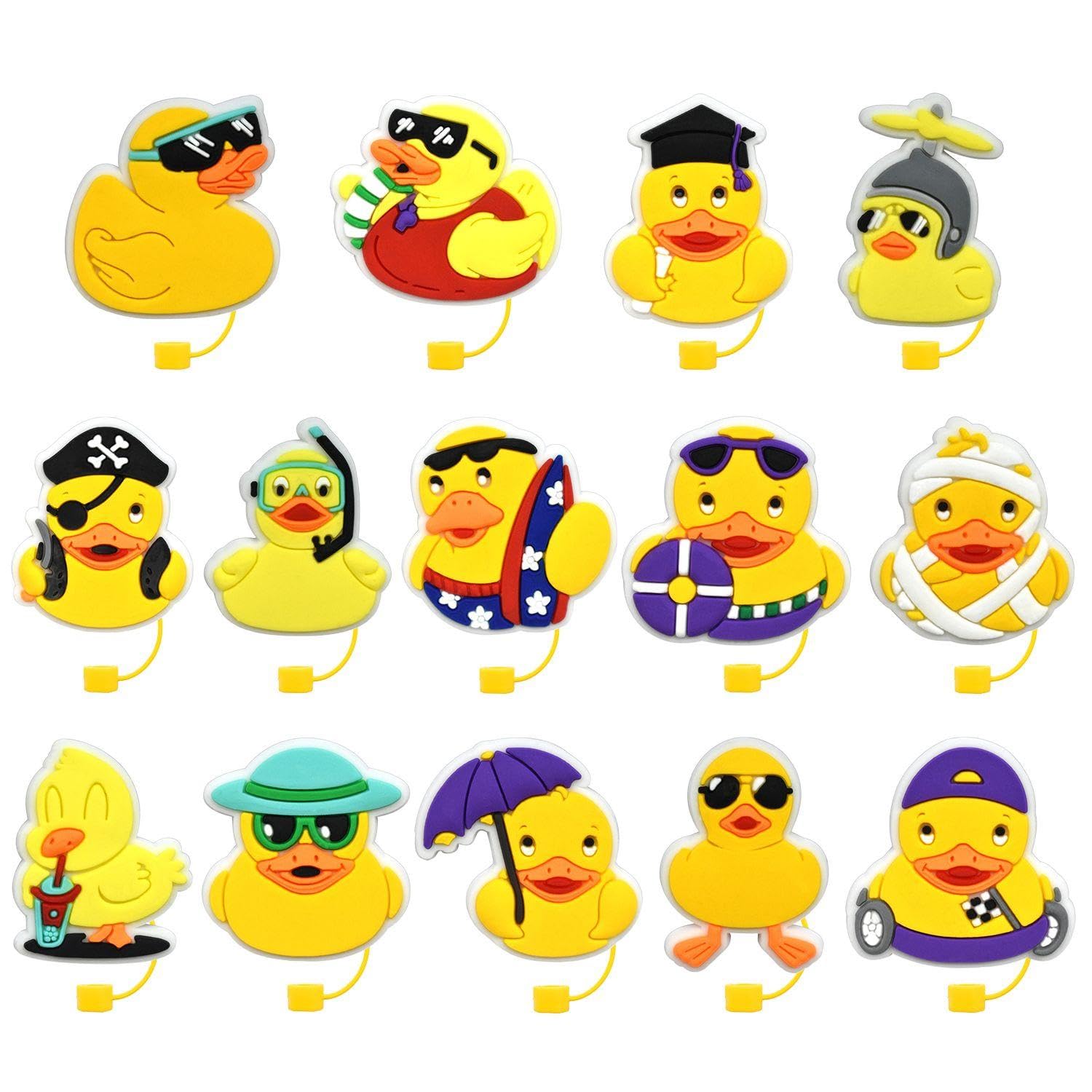 14 Pieces Cartoon Duck Straw Caps, PVC Straw Caps, Cute Straw Decorations, Straw Accessories, Straw Plugs, Reusable