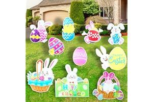 OceanWings 10 Packs Easter Yard Signs Decorations for Yard Lawn Outdoor,Signs with Stakes Bunny Rabbit Easter Eggs Chick for Easter Decor Party Supplies Spring Outdoor Lawn