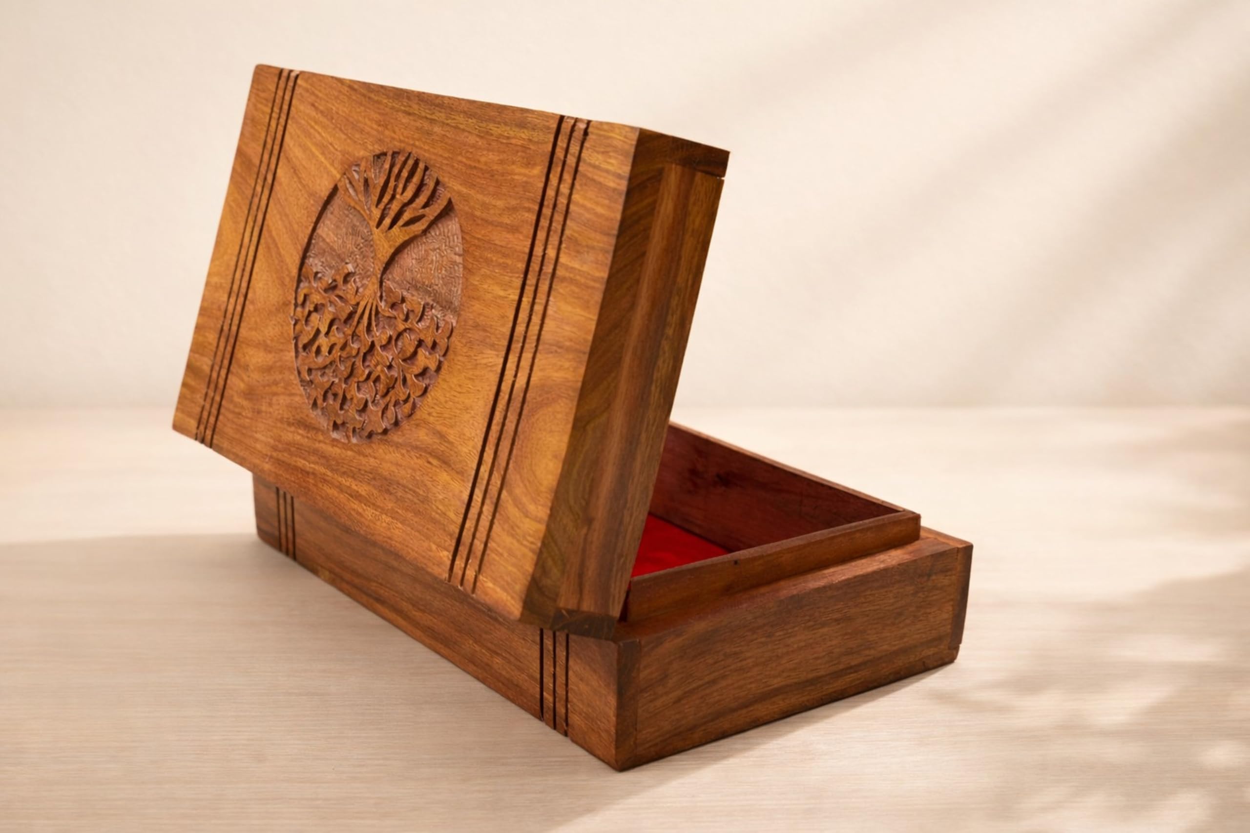 India House Tree of Life Wooden Keepsake Storage Multi Utility Hand Carved Multipurpose Jewelry Box (8x5 With Velvet) — image 1
