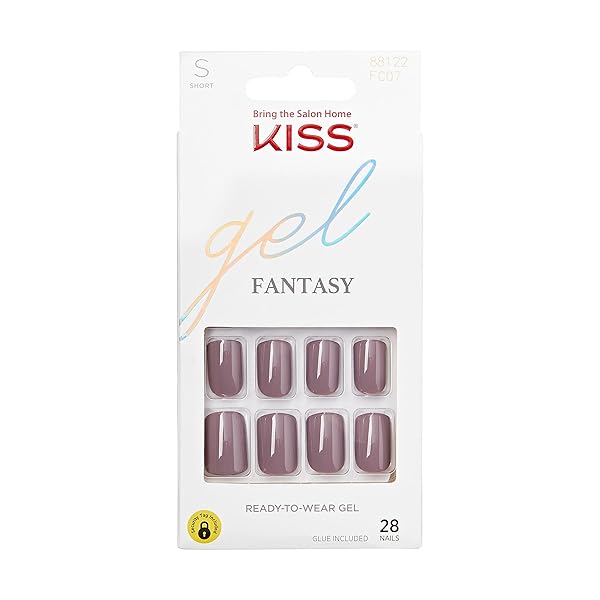 KISS GEL FANTASY READY-TO-WEAR FAKE NAILS, SHORT, SQUARE – TEMPORARY FEELS, SMUDGE PROOF, WATERPROOF, NO DRY TIME, DURABLE, FLEXIBLE, DIY MANICURE, SALON QUALITY, LONG LASTING | 28 COUNT
