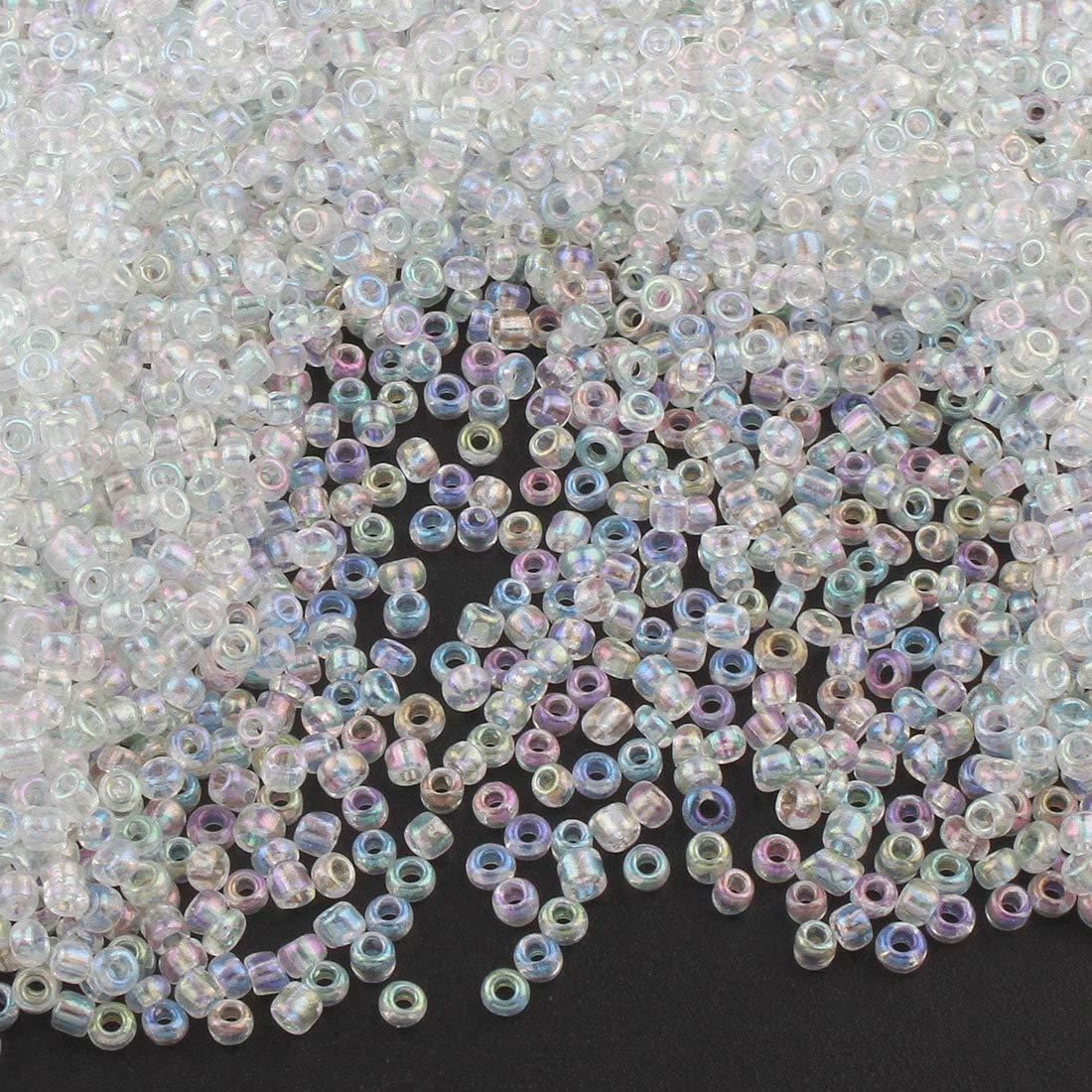 6500 x 2 mm Clear Glass Seed Beads, 4 Colours, 11/0 for Children, Choice of Colours (Crystal AB)