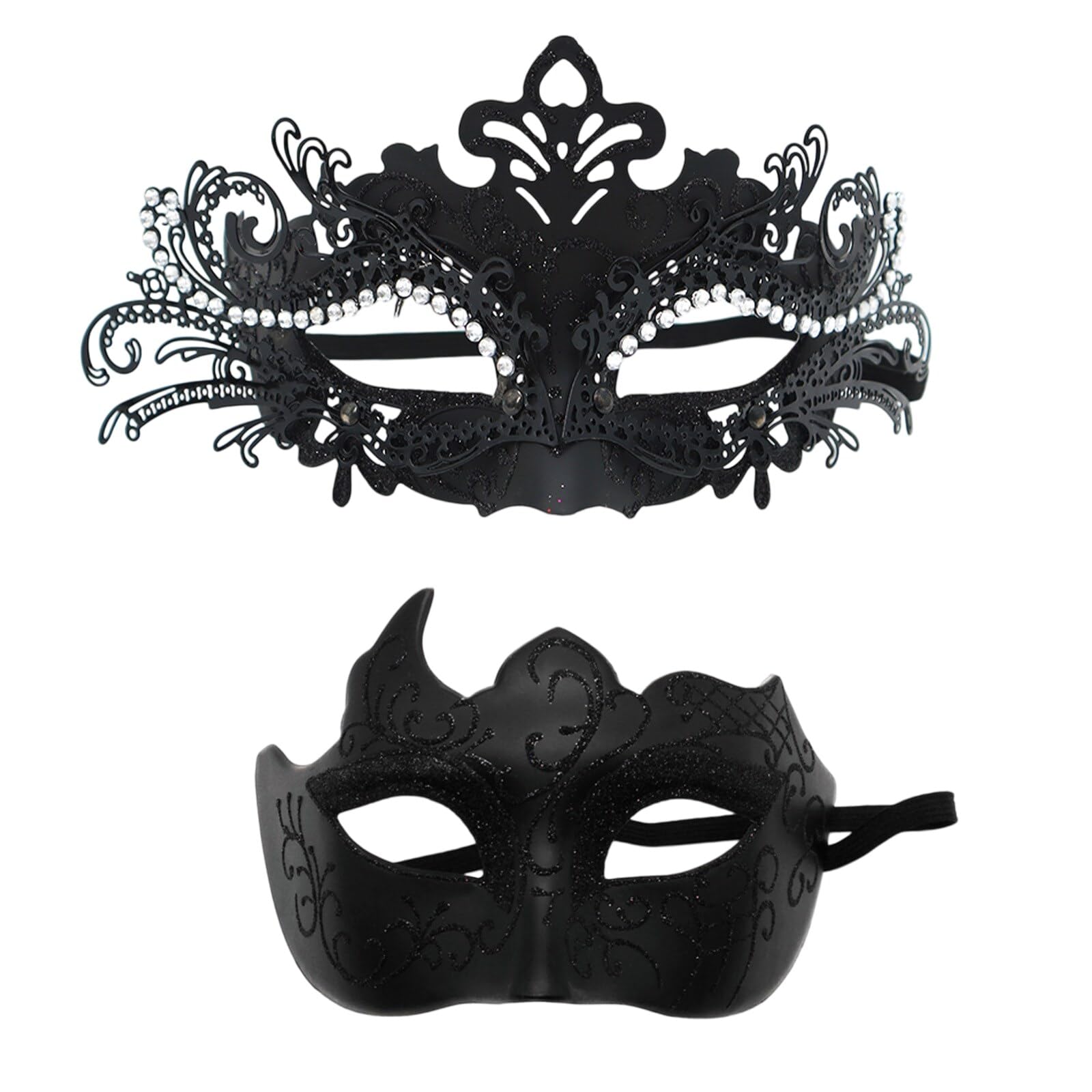 SHIFANQI 2 Pack Masquerade Mask for Women Men, Couples Rhinestone Venetian Ball Mask Set for Fancy Dress Party, Carnival, Ball, Wedding, Mardi Gras, Eye Mask Costume, Black