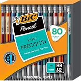 BIC Xtra Precision Mechanical Pencil, 0.5mm Fine Point, 80-Count Pack | Built-In Eraser, Assorted Colored Barrels