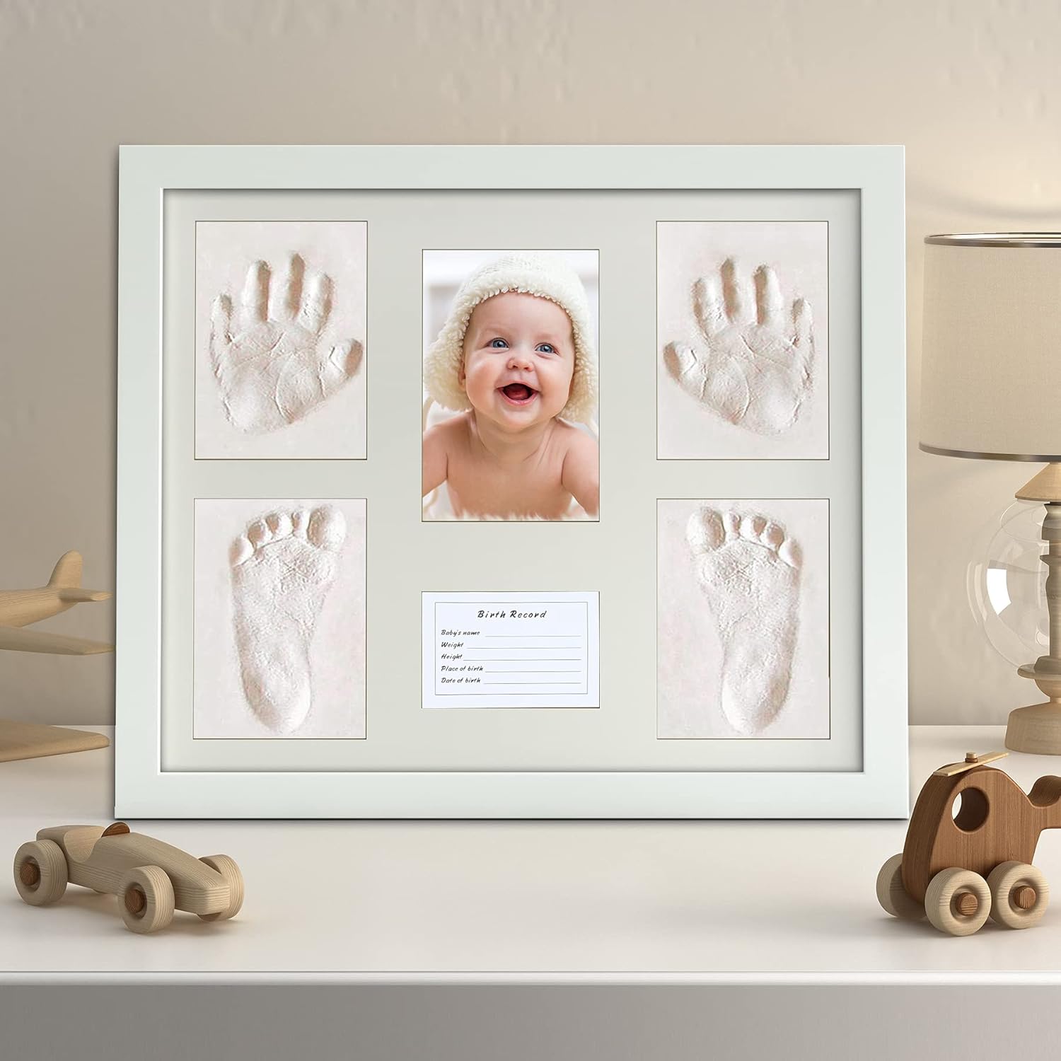 Baby Handprint Footprint Makers Keepsake Kit - Clay Hand Print Picture Frame for Newborn, Baby Shower Gifts, New Parents for Baby Registry, 13x11 inches