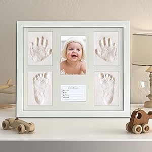 Baby Handprint Footprint Makers Keepsake Kit - Clay Hand Print Picture Frame for Newborn, Baby Shower Gifts, New Parents for Baby Registry, 13x11 inches