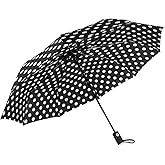 Agaric Cute Polka Dots Compact Travel Umbrella - 10 Ribs Windproof, 46" Auto Open/Close Portable With Reinforced Canopy and Ergonomic Handle (Upgrade)