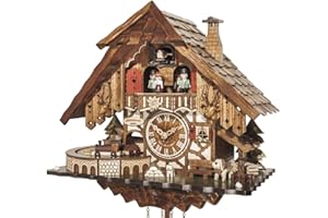 Engstler Quartz Cuckoo Clock Black Forest House with Music, Dancers and Moving Train EN 48710 QMT
