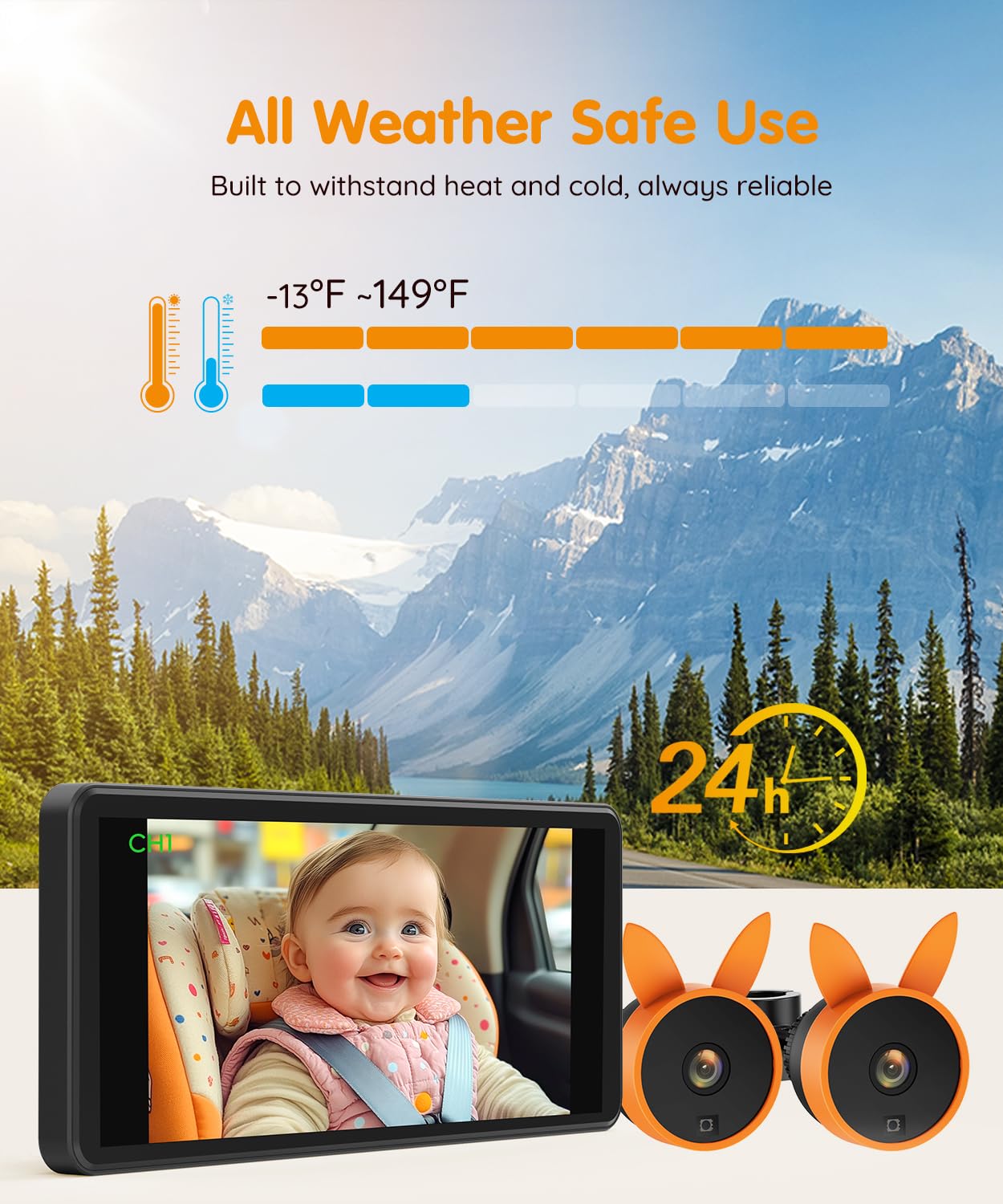 Babyvue BV3 PRO Baby Car Camera for 2 Kids - 7.2