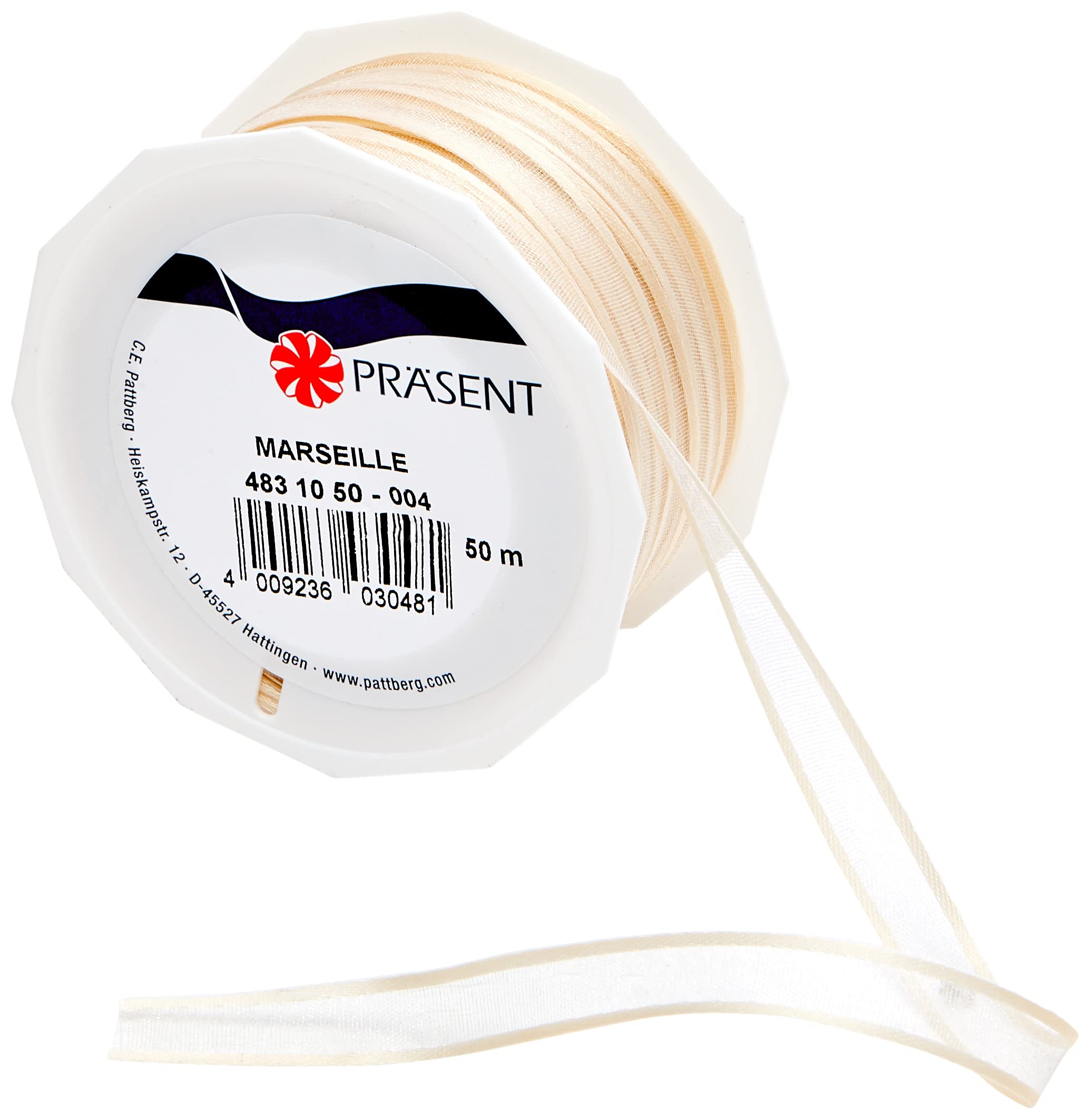 PRÄSENT - Marseille Wired Organza Ribbon Cream 10 mm width, 50 m length — image 1