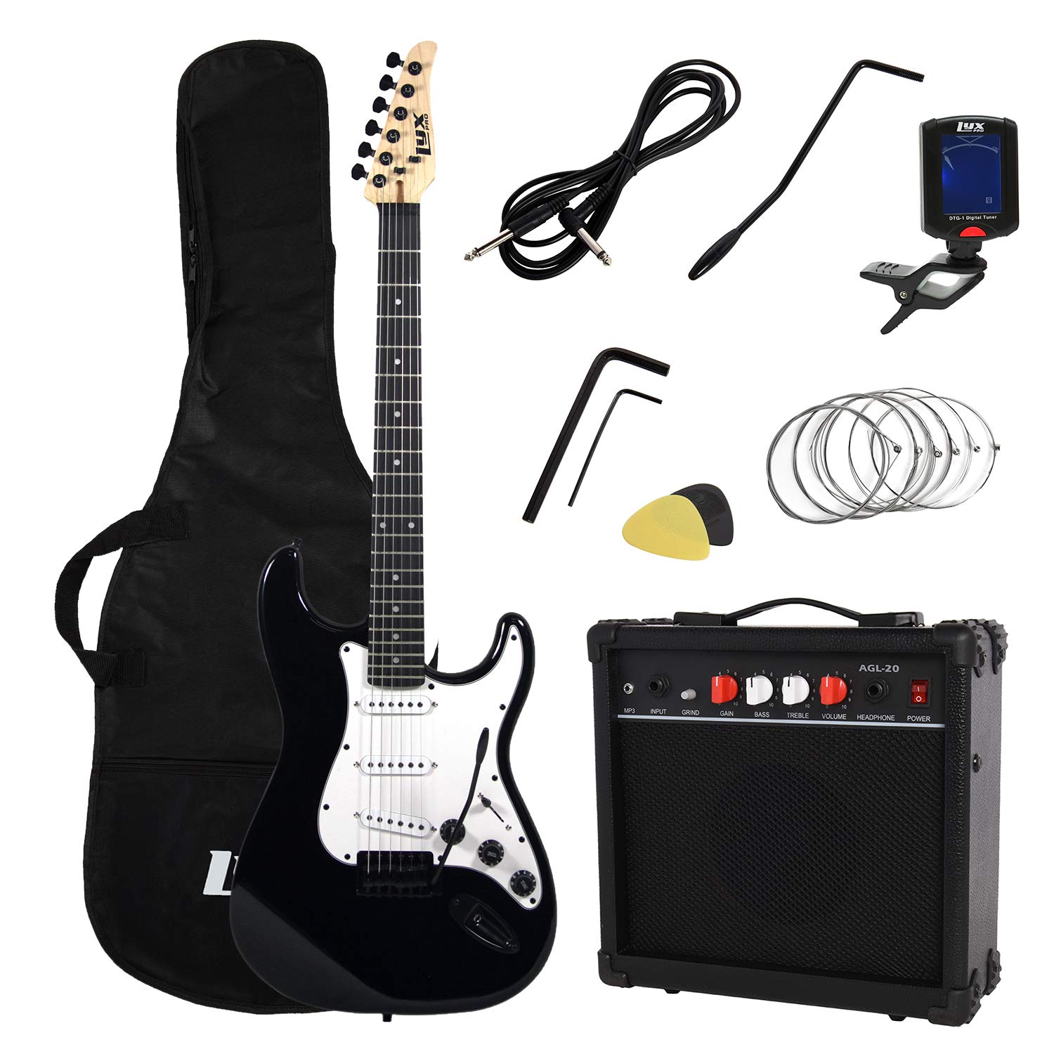 LyxPro Electric Guitar 39" inch Complete Beginner Starter kit Pack Full Size with 20w Amp, Package Includes All Accessories, Digital Tuner, Strings, Picks, Tremolo Bar, Shoulder Strap, and Case Bag