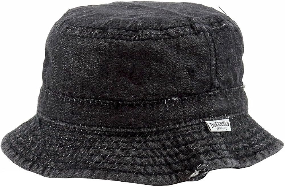True Religion Men's Black Denim Distressed Bucket Hat at Amazon Men’s