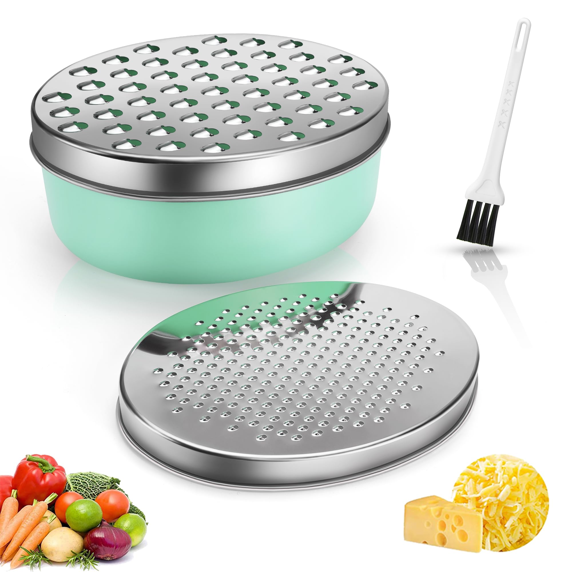 Cheese Grater with Container, Graters for Kitchen with 2 Size Lid,Cheese Shredder,Vegetable Chopper,Ginger Shredder,Chocolate Grater (Green)