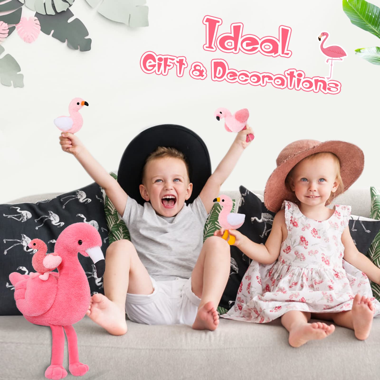 MorisMos 45cm sitzend Plüsch Flamingo mit 4 Baby im Bauch, Rosa Süß Kuschelig Flamingon Plüschtier Stofftier, Weich Spielzeug Dekokissen Geburtstag Themeparty Weihnachten Geschenk 6