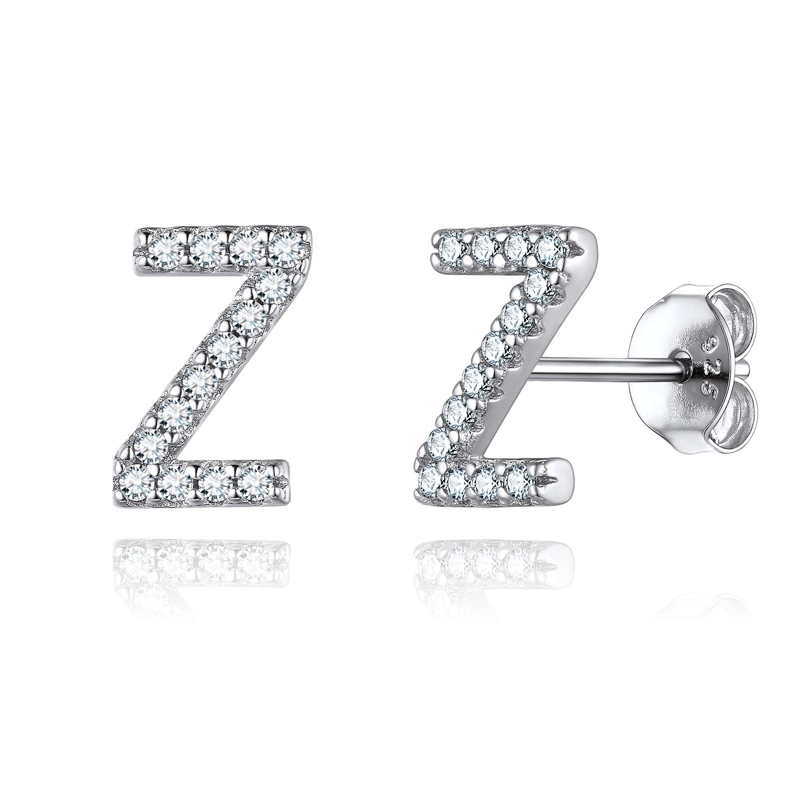 ChicSilver Sterling Silver Cubic Zirconia Initial Studs Earrings for Women Fashion Alphabet Jewelry