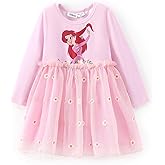 Disney Frozen Elsa Princess Cinderella Ariel Jasmine Rapunzel Baby/Toddler Dress, Ruffle Long-Sleeve Mesh Overlay Tulle Dress