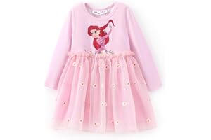 Disney Frozen Elsa Princess Cinderella Ariel Jasmine Rapunzel Baby/Toddler Dress, Ruffle Long-Sleeve Mesh Overlay Tulle Dress