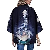 LAI MENG FIVE CATS Women's Floral Print Puff Sleeve Loose Blouse Japanese Kimono Cover up Casual Cute Tops