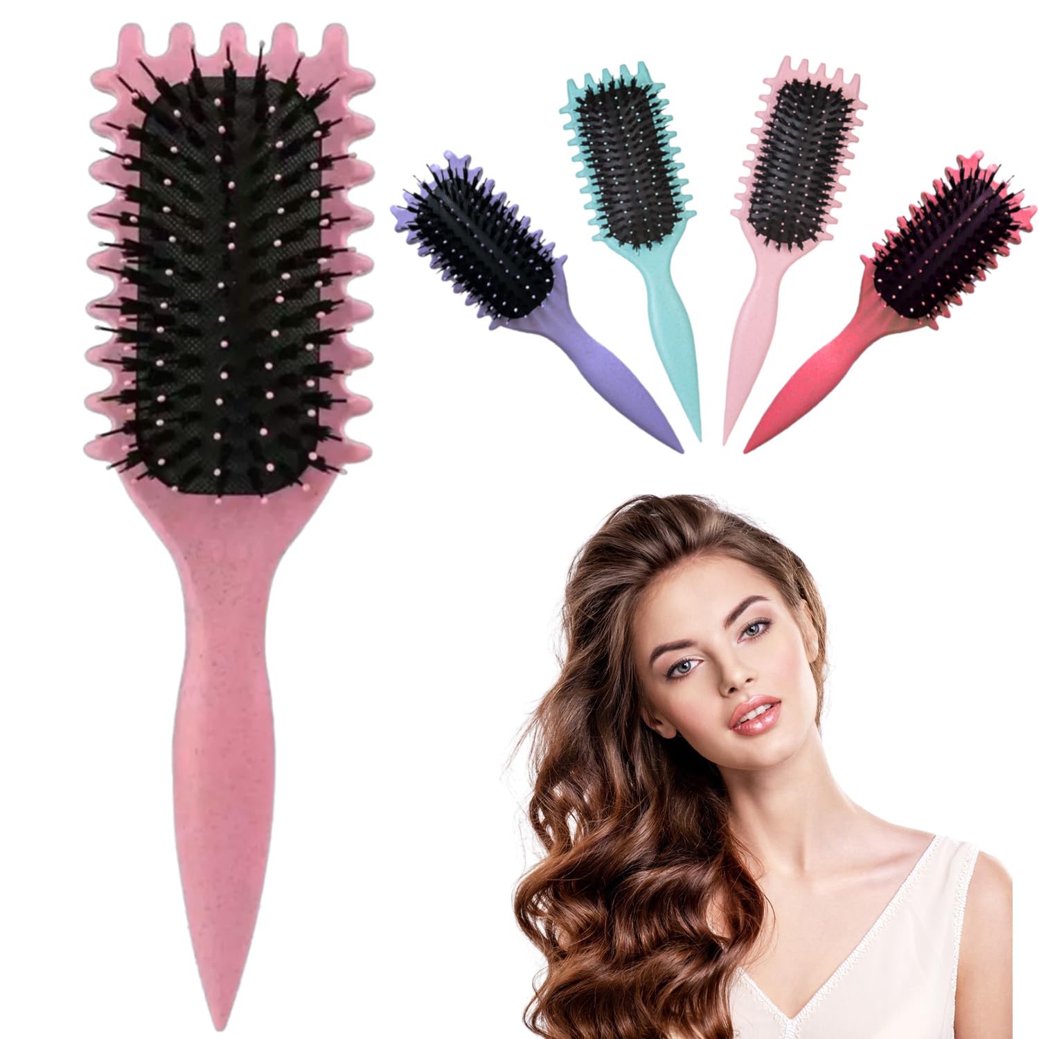 Curl Defining Brush New Curly Hair Products Premium Boar Bristle Curly Hair Brush for Perfectly Shaped and Defined Curls Detangling (Pink)