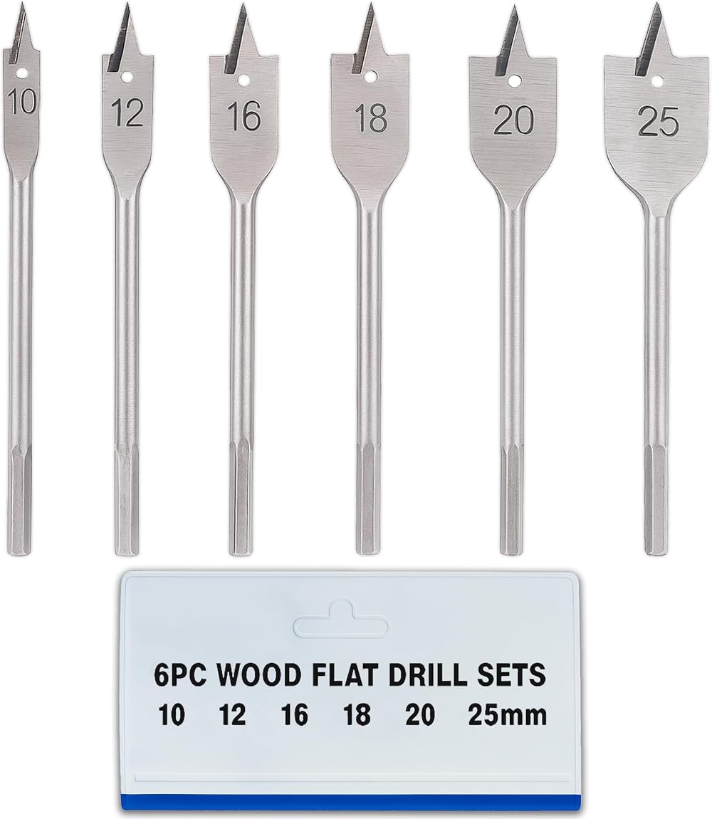 iTrend 6pc Heavy Duty Flat Wood Drill Bit Set 1/4 Hex Shaft DIY Tools