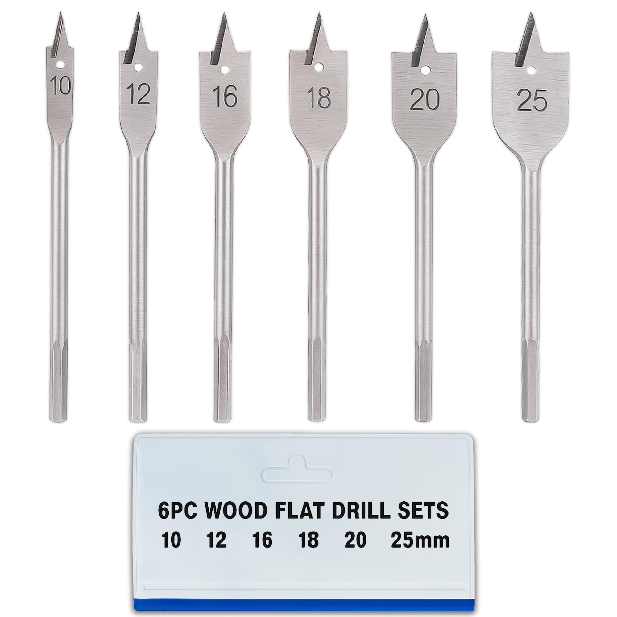 iTrend 6pc Heavy Duty Flat Wood Drill Bit Set DIY - For use with drills, drivers and hand braces