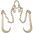SPARKWHIZ G70 J Hook Tow Chain V Bridle with 15" J Hooks, 5/16'' Grab Hooks, 2ft Legs, Flatbed Truck Safety Chains 5,400 lbs