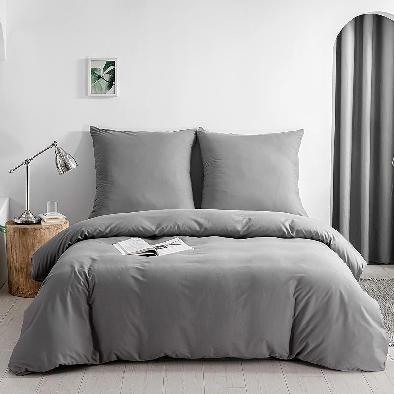 DC-2 135 GY - Conjunto de Capa de Edredão com Fecho, Fraldas e Fronhas de 80 x 80 cm com fecho de aba (Cinzento, 135 x 200 cm e 80 x 80 cm x 1 peça) — foto 1 de 7