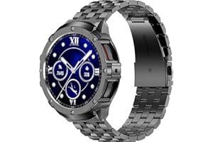 AMZNEW HASLFM Stainless Steel Case and Bands Compatible with Samsung Galaxy Watch 5 pro 45mm, Adjustable Metal Band Rugged Protector Cover for Samsung Watch 5 pro Band Men Business (Grey)