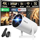 [Built-in Apps & 2026 Upgraded] Mini Projector Support 4K 1080P Auto Keystone 180° Rotatable with WiFi 6 and Bluetooth 5.4, Projector Portable Compatibile with HDMI/TV Stick/Memory Stick/Laptop-White