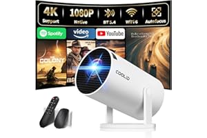COOLID [Built-in Apps & 2025 Upgraded] Mini Projector Support 4K 1080P Auto Keystone 270° Rotatable with WiFi 6 and Bluetooth 5.4, Projector Portable Compatibile with HDMI/TV Stick/Memory Stick/Laptop-White