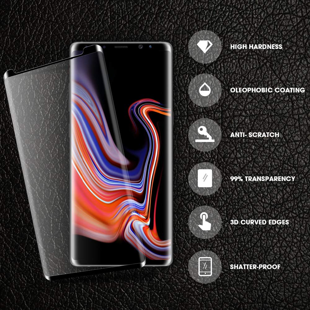 EyeO2 for Samsung Galaxy Note 9 Screen Protector 3D Curved Tempered Glass Film Anti-Scratch Anti-Fingerprint Full Cover Clear Edge Screen Guard Case Friendly