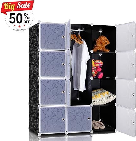 Lifewit Armoire A Vetement Avec 12 Cubes Diy En Plastique Resine Penderie Rangement Amovible Noir Et Blanc Amazon Fr Cuisine Maison