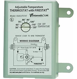 Ventamatic XXFIRESTAT 10-Amp Adjustable Programmable Thermostat with Firestat for Power Attic Ventilators, Replacement