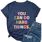 Ykomow You Can Do Hard Things Teacher T Shirt Womens Let it Be Live Happy Happiness Graphic Tees
