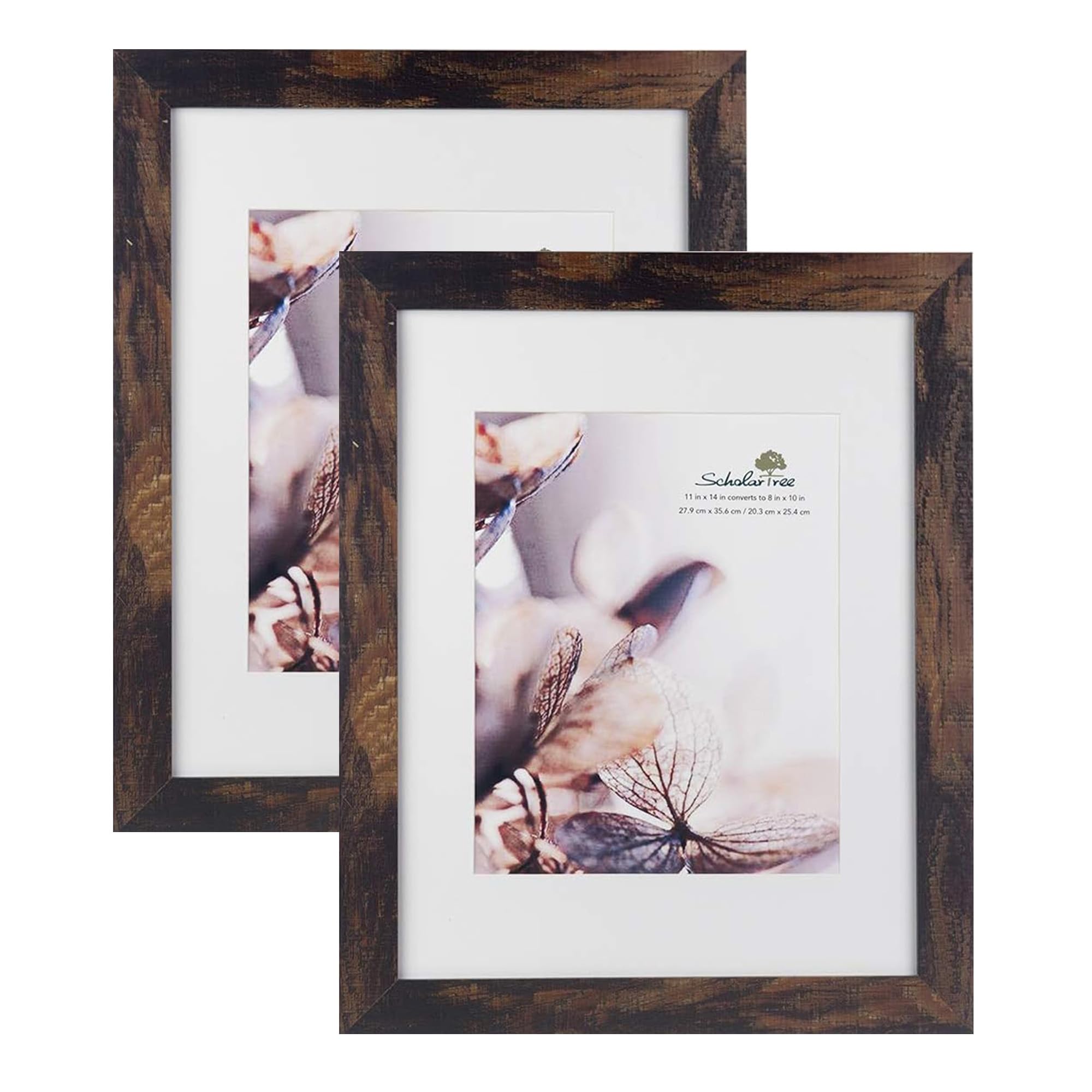 Photo 1 of Scholartree Wooden Brown 11x14 Picture Frame with Mat 2 Set in 1 Pack,Display 11x14 without Mat or 8x10 with Mat?Wall Gallery Photo Frames