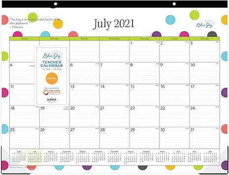 Amazon Com Blue Sky 2021 2022 Academic Year Teachers Monthly Desk Pad Calendar 22 X 17 Trim Tape Binding Two Hole Punched Ruled Blocks Dots 105496 A22 Office Products