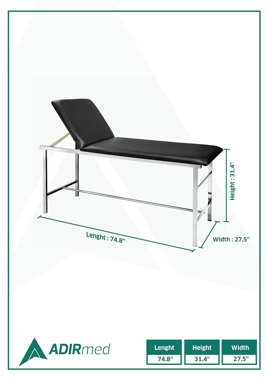 AdirMed Reliable & Comfortable Medical Exam Table - Built In Paper Towel Dispenser - Durable 2” Foam Padding - Powder Coated Steel Frame - Adjustable Backrest - Up to 440lbs - Easy To Clean (Black): Beauty