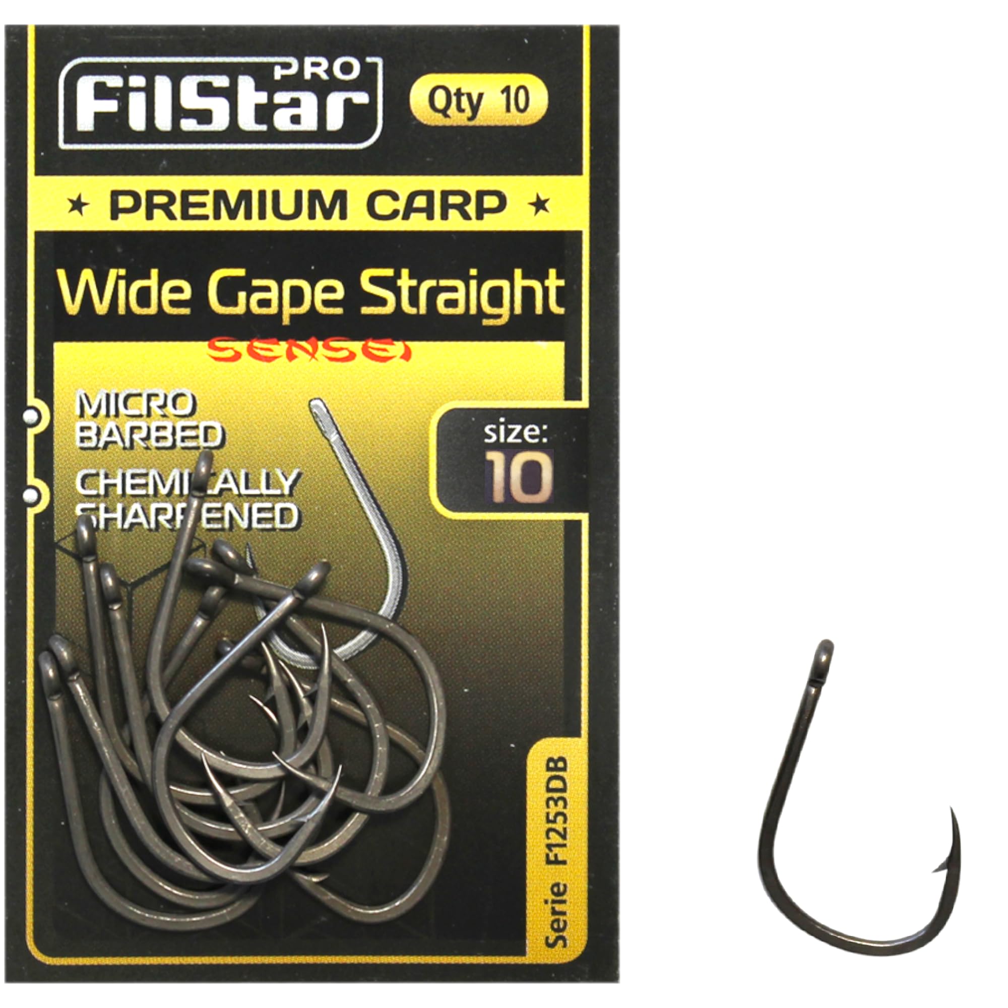 PRO Filstar PRO FILSTAR 10 Piece Fishing Hook Set Wide Gape Straight N10 - Hooks for Carp Fishing - Carp Fishing Accessories - Pop Up Boilies Carp Hooks - Carp Fishing Hooks - Fishing Accessories Carp